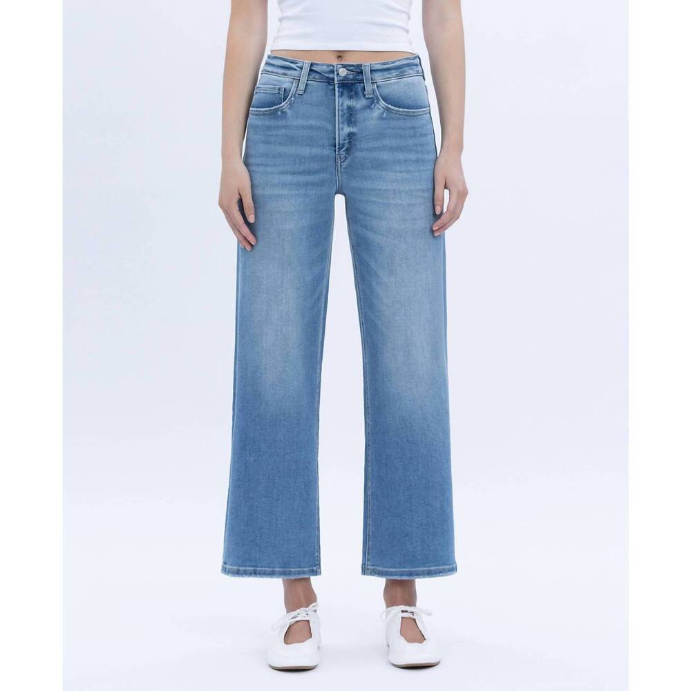 NEW LOVERVET willa tummy control high rise crop wide jeans in blue